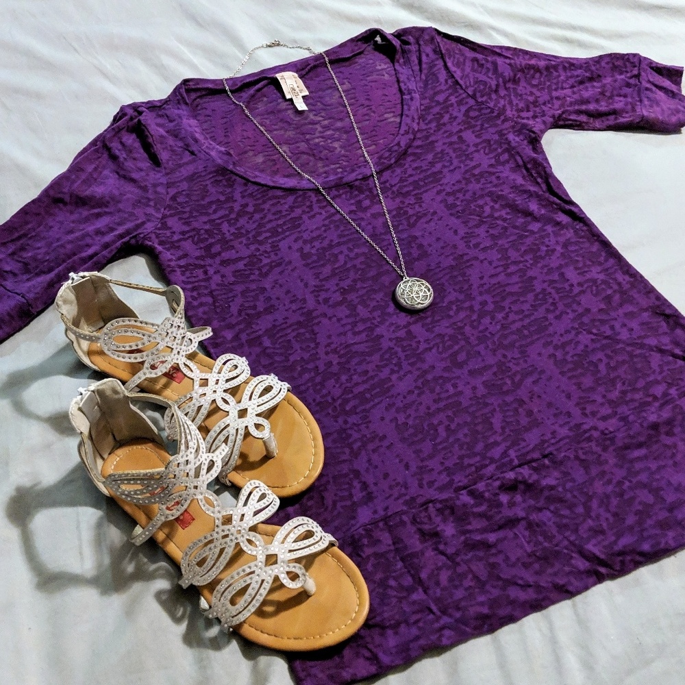 3/$20 Purple Cheetah Burnout Tee